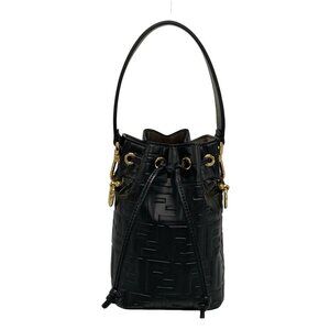 Auth FENDI Mini Montresor, Zucca pattern 8BS010 Black Leather Handbag